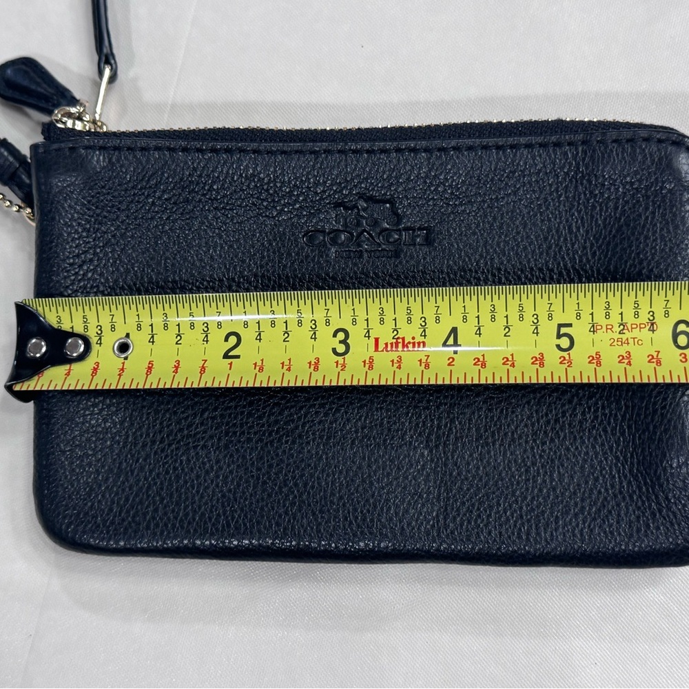 NEW | COACH | DOUBLE ZIPPER WRISTLET WITH STRAP | Black Leather - Picture 7 of 8